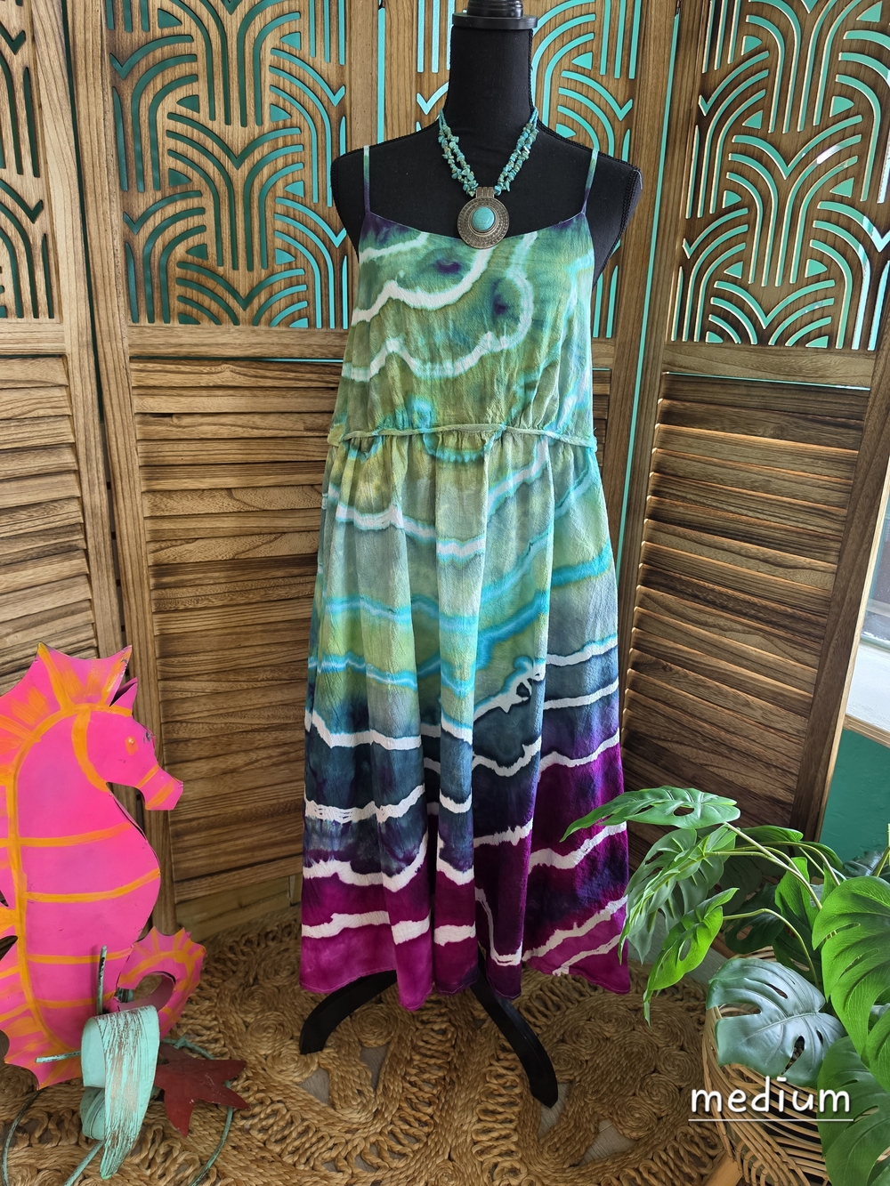 Bohemian Tie-Dye Maxi Dress in Teal and Purple